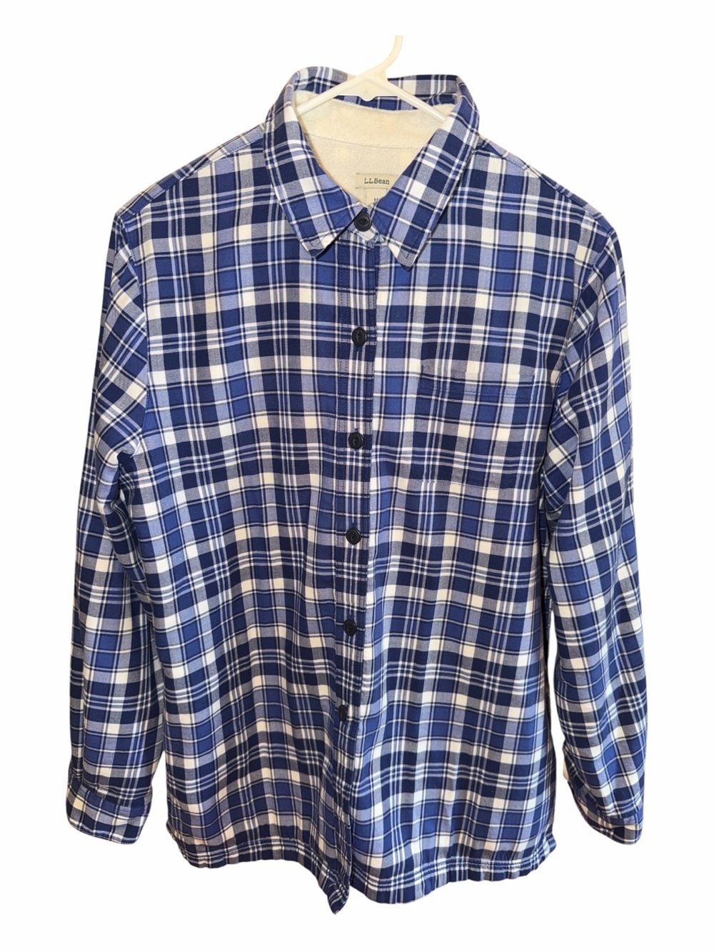 L.L. Bean Navy and White Plaid Button-Down Shirt